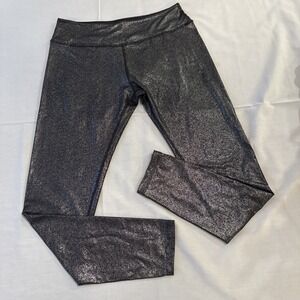 Beyond Yoga Leggings Womens Large Black/Gray Twinkle High Rise Sparkle 27"